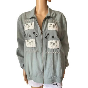 Vintage Logix Floral Embroidery Women Jacket/Wind breakers Oversized S-L Pockets